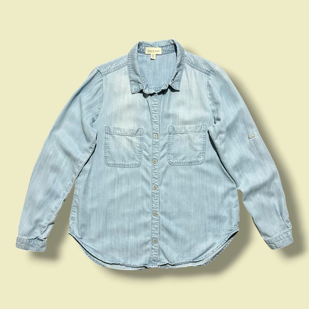 Anthropologie Cloth & Stone Shirt Womens Chambray Denim Blue Tencel Medium